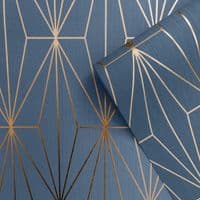 Muriva Kayla Luxury Geometric Navy & Bronze 703016 Wallpaper